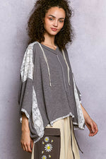 POL Short Sleeve Hoodie Top with Lace Detail