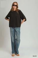 Umgee Round Hem Raglan Sleeve Top