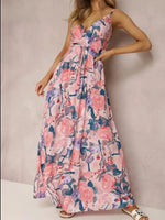 Floral Print Surplice Spaghetti Strap Maxi Dress - Ladyez
