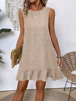 Ruffled Hem Round Neck Sleeveless Dress - Ladyez