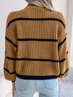 Full Size Striped Mock Neck Knit Sweater Plus Size