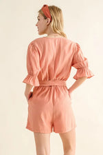 And The Why Flounce Sleeves Romper with Belt - Ladyez