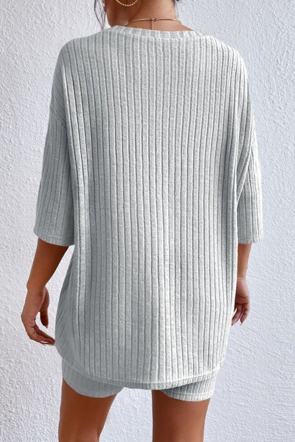 Round Neck Ribbed Top and Shorts Lounge Set - Ladyez