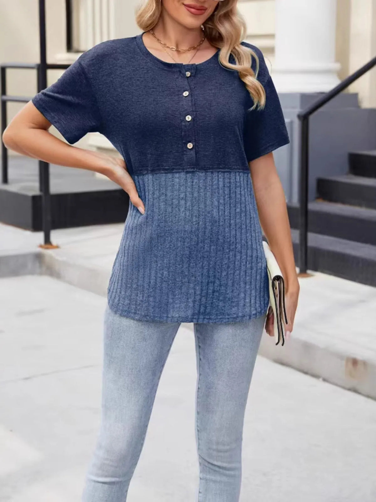 Two-Tone Short Sleeve Top
