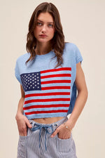 SO ME Fourth Of July American Flag Boxy Fit Sweater Top