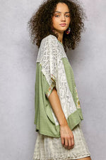 POL Floral Patchwork Lace Accent Blouse