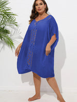 Crochet Trim V-Neck Beach Cover Up Dress - Ladyez