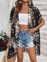 Floral Print Open Front Cardigan
