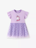 Children's Unicorn Ruffle Sleeve Tulle Dress