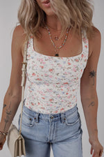 Floral Textured Square Neck Sleeveless Bodysuit - Ladyez