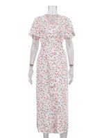 Floral Print V-Neck Flutter Sleeves Midi Dress