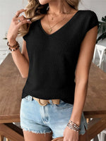 Waffle Knit V-Neck Cap Sleeve Top
