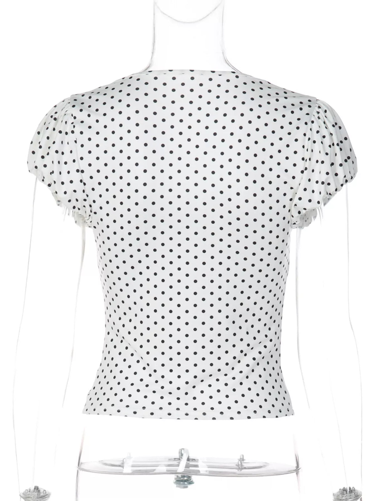 Polka Dot Ruched V-Neck Top