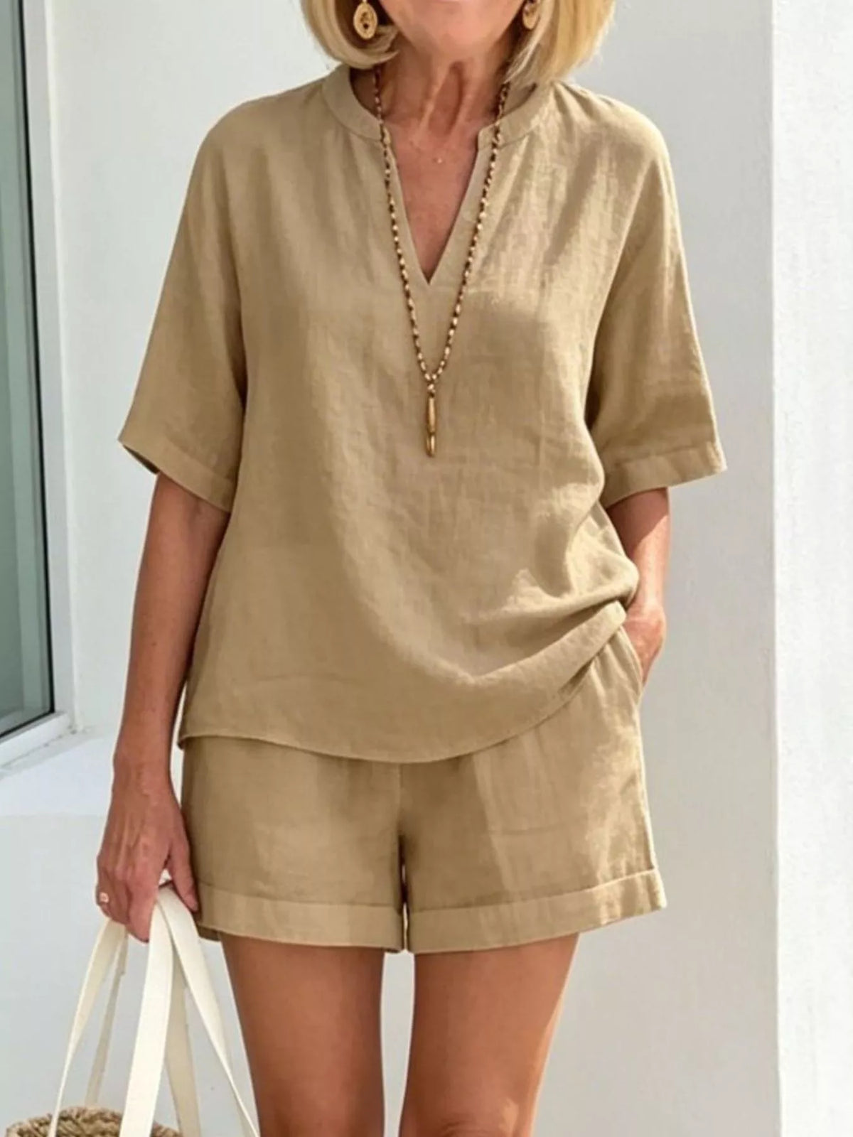 Full Size Half Sleeve Top and Shorts Set Plus Size