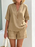 Full Size Half Sleeve Top and Shorts Set Plus Size