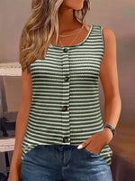 Striped Round Neck Tank Top - Ladyez