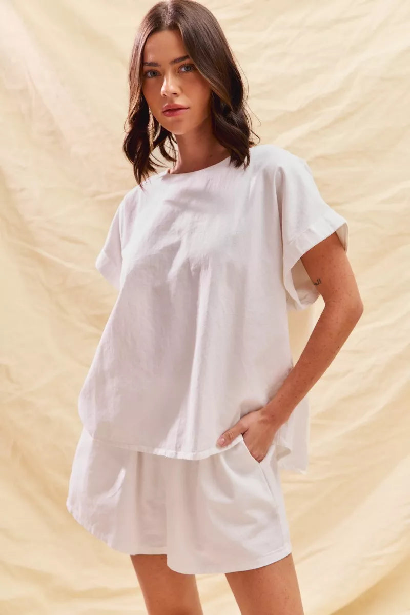 SO ME Round Neck Short Sleeve Top and Shorts Set