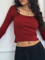 Lace Detail Long Sleeve Crop T-Shirt
