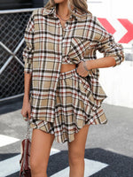 Plaid Button Up Shirt and Skirt Set