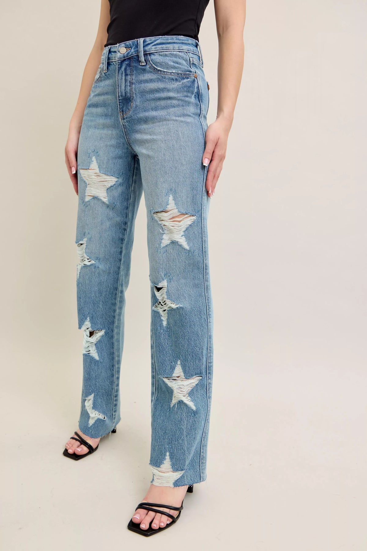 Judy Blue Full Size High WaistRigid Magic Star Shaped Destroy 90's Straight Jeans Plus Size