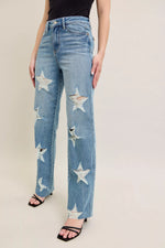 Judy Blue Full Size High WaistRigid Magic Star Shaped Destroy 90's Straight Jeans Plus Size