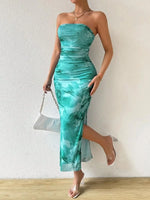 Printed Side Slit Tube Dress - Ladyez