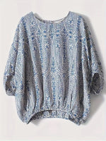 Bohemian Print Round Neck Loose Batwing Sleeve Blouse - Ladyez