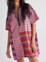 Striped Oversized Half Button Shirt Dress