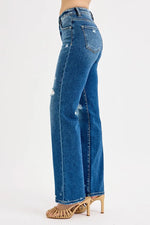 RISEN Full Size Tummy Control High Rise Straight Distressed Jeans Plus Size