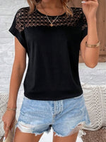 Lace Round Neck Short Sleeve T-Shirt - Ladyez