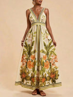 Tropical Print V-Neck Maxi Dress