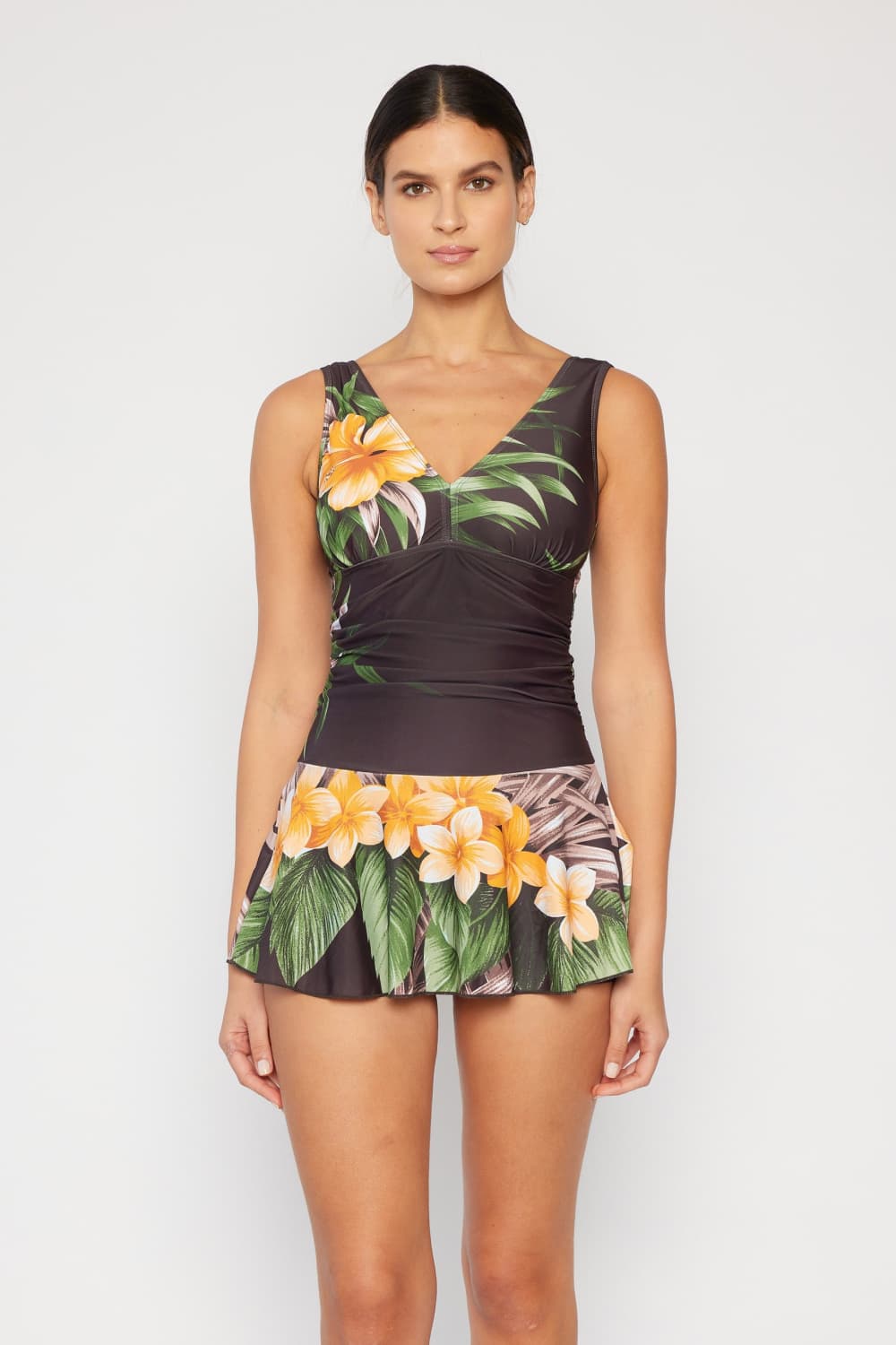 Marina West Swim Full Size Clear Waters Swim Dress in Aloha Brown - Ladyez