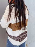 Mixed Texture Knit Striped Color Block Loose Sweater