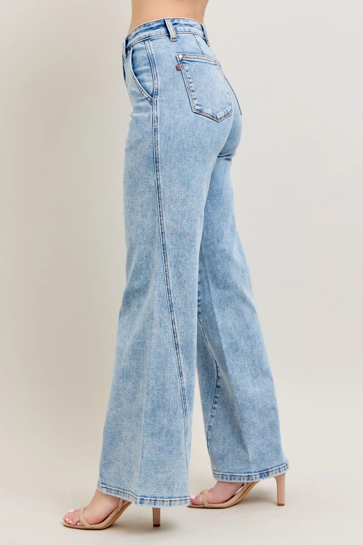 Judy Blue Full Size High Waist Wide Leg Jeans with Skewed Inseam Plus Size - Ladyez