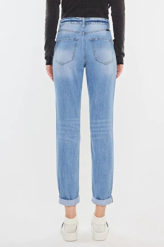 Kancan High Rise Distressed Mom Jeans - Ladyez