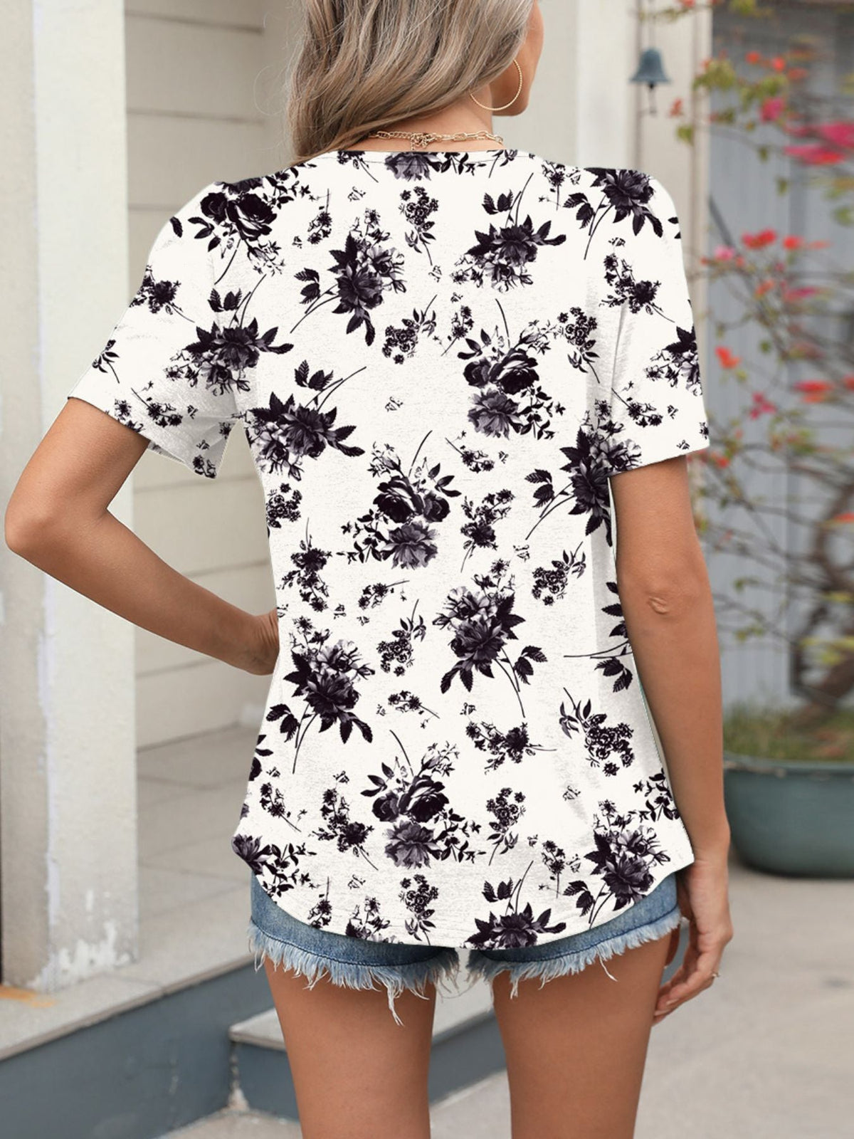 Floral Print Short Sleeve Blouse