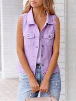 Full Size Sleeveless Frayed Denim Vest Jacket Plus Size