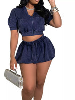 Zip Up Crop Top and Shorts Set