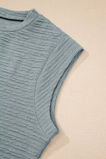 Solid Color Textured Crew Neck Top