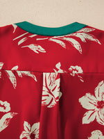 Contrast Tied Neck Shirred Puff Sleeve Flower Blouse