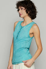 POL Half Button Round Neck Washed Tank - Ladyez