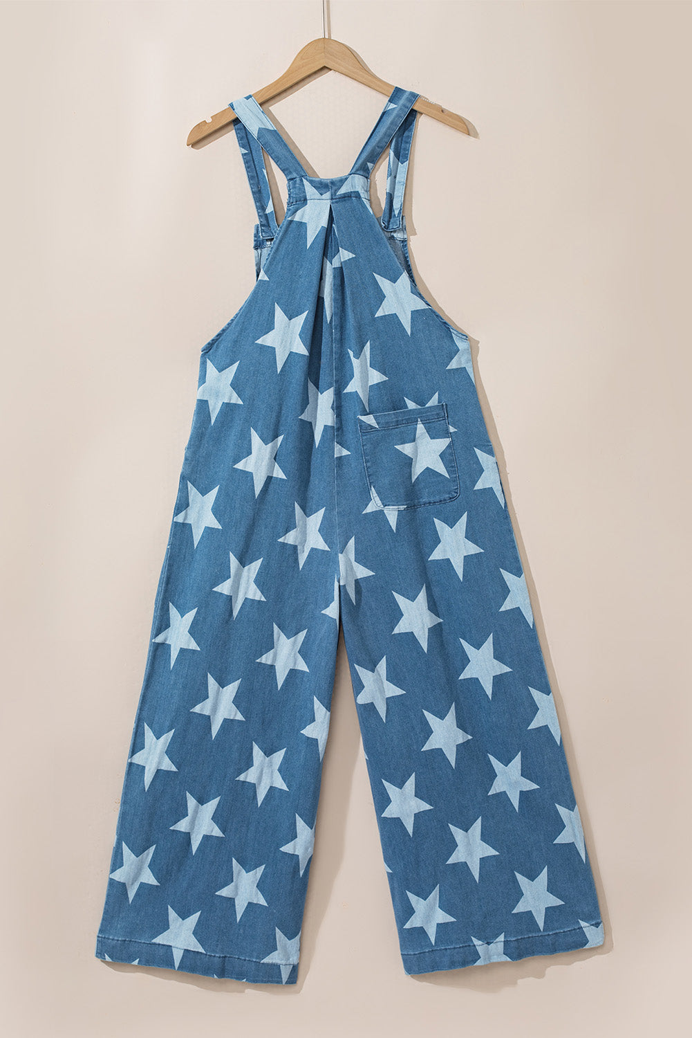 Star Print Buttoned Strap Wide Leg Denim Overalls - Ladyez