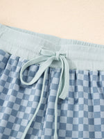Checkerboard Long Sleeve Pullover and Shorts Set