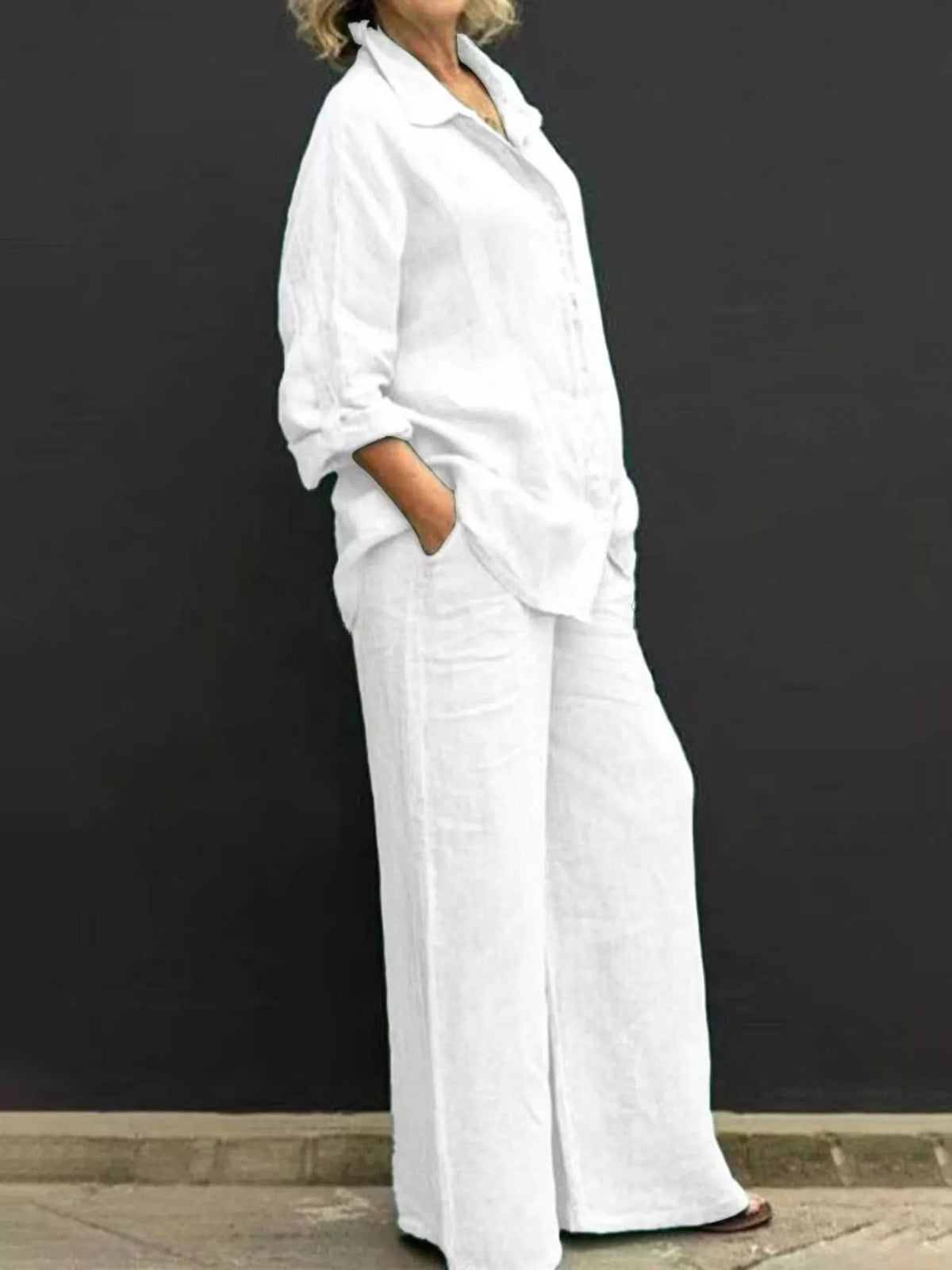 Full Size Long Sleeve Shirt and Pants Set Plus Size