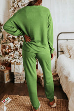 Sequin Socks Round Neck Long Sleeve Top and Pants Lounge Set - Ladyez