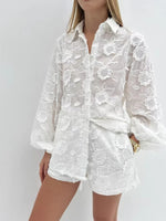 Floral Embroidered Shirt and Shorts Set