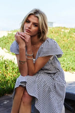 Davi & Dani Jacquard V-Neck Flutter Cap Sleeve Tiered Dress