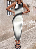 Striped Sleeveless Bodycon Midi Dress