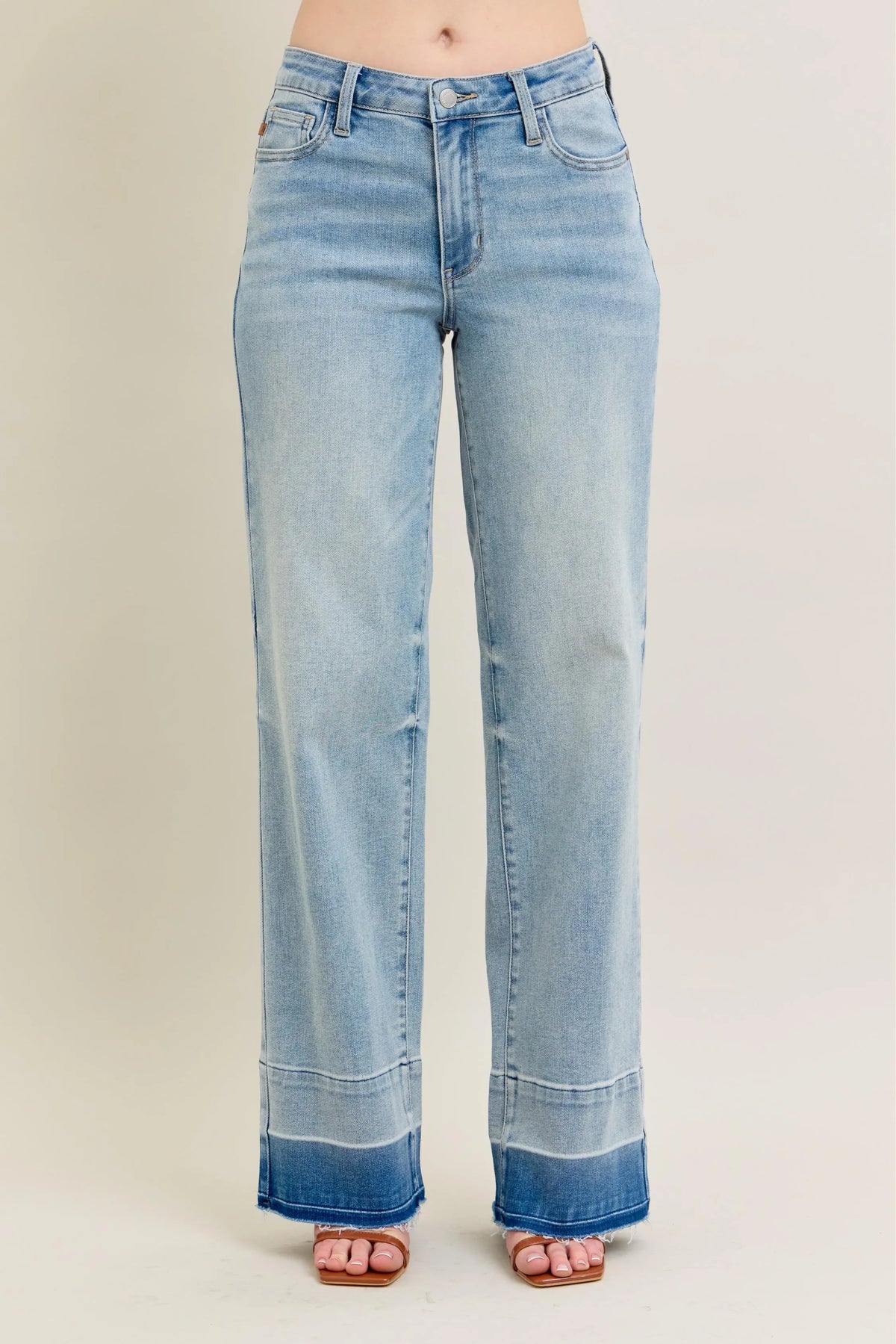 Judy Blue Full Size Mr Release Hem Wide Leg Jeans Plus Size - Ladyez