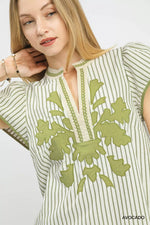 Umgee V-Neck Stripe Top with Lace Trim